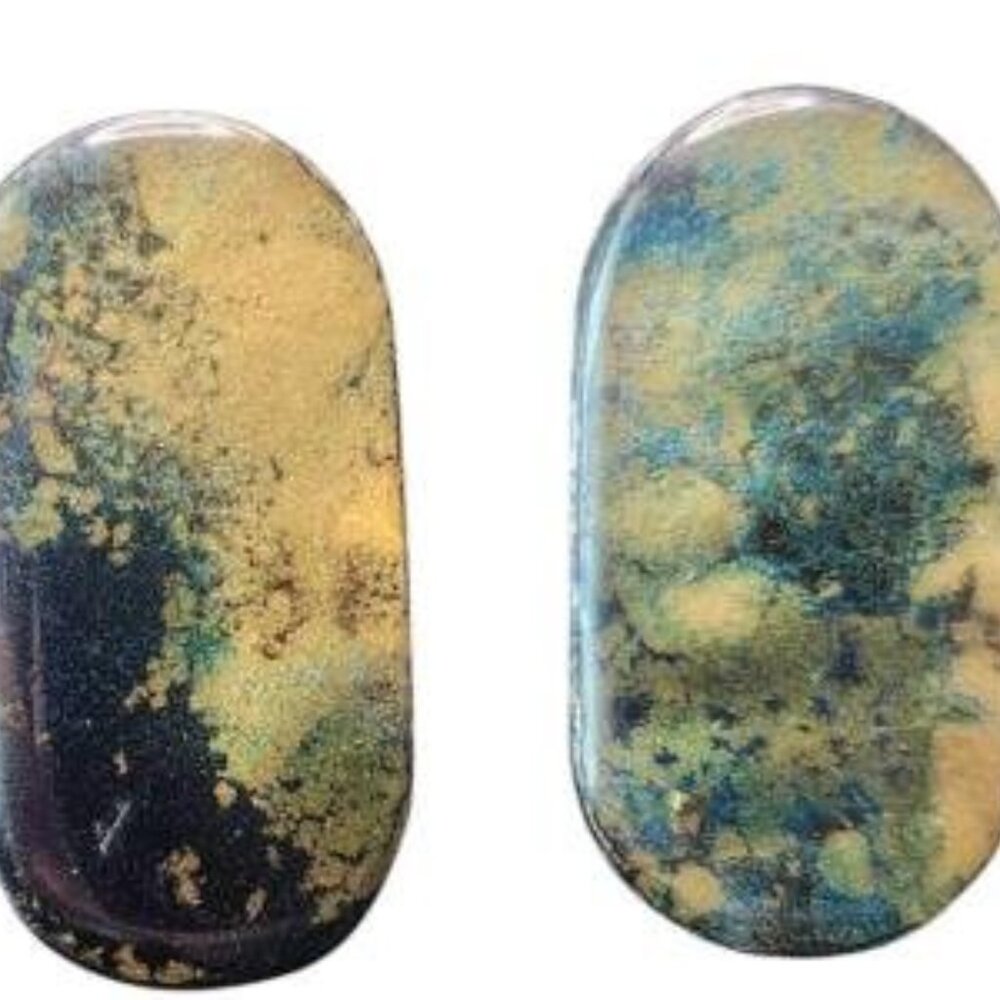 Gold & Blue* Polymer Clay* Reiki Infused Earrings